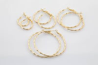 2 pcs Gold Bamboo Hoop Earring Round Twisted Hoop Earring 14K Gold Statement Jewelry for Teen Women Girl