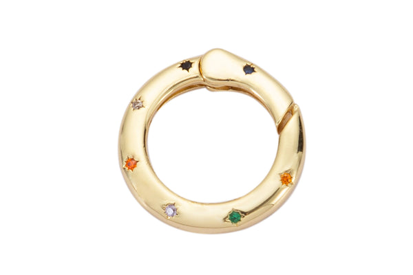 1 pc Dainty Gold Spring Gate Ring, Push Gate rainbow CZ ring, Charm Holder 14K Gold Clasp for Charm Holder Connector- 18mm