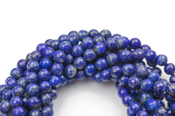 Natural Lapis, No Dye High Quality in Faceted Round, 4mm, 6mm, 8mm, 10mm- Full 15.5 Inch Strand Gemstone Beads