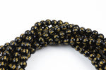 Hand Carved Buddhist Prayer Round Onyx Beads. A Quality -Full Strand 15.5 inch Strand- Black