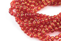 Hand Carved Buddhist Prayer Round Beads. A Quality -Full Strand 15.5 inch Strand- Red