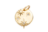2 pcs Dainty Gold Star charms, Micro Pave Starry Night charm Round Disc pendant Twinkle Little Star pendant Necklace pendant Celestial