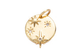 2 pcs Dainty Gold Star charms, Micro Pave Starry Night charm Round Disc pendant Twinkle Little Star pendant Necklace pendant Celestial