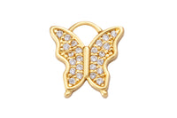 2 pcs 18K Gold Butterfly Cubic Zirconia Bracelet Necklace Pendant Earring Charm Gift for Jewelry Making-10mm- 2 pcs per order