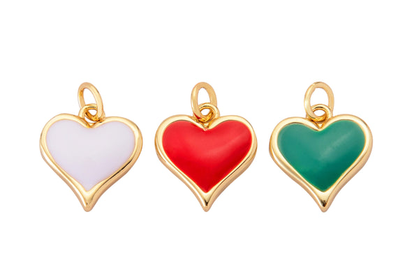 2 pcs 18 kt Gold Red Heart enamel- 13mm