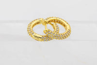 16mm 18kt Gold 3 Band CZ Hoop Earring with CZ Set- 1 pair per order