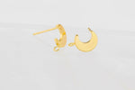 2pc 18kt Gold Moon Stud with open hoop in back- 2 pcs per order- 8x11mm