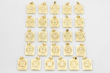 14k Gold Initial Tag Letter Charm A - Z Alphabet Letter Drop Charm Pendant Personalized Charm for Necklace Jewelry Making Rectangle
