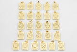 14k Gold Initial Tag Letter Charm A - Z Alphabet Letter Drop Charm Pendant Personalized Charm for Necklace Jewelry Making Rectangle