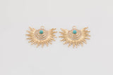 Sunburst / Starburst Sun Star Turquoise Charm 14k Gold Diamond CZ Drop Charm Cubic Pendant Necklace - 21mm