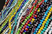 Evil Eye Beads Round Glass Crystal 4mm 6mm 8mm All Colors Available 15-16"