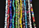 Evil Eye Beads Round Glass Crystal 4mm 6mm 8mm All Colors Available 15-16"