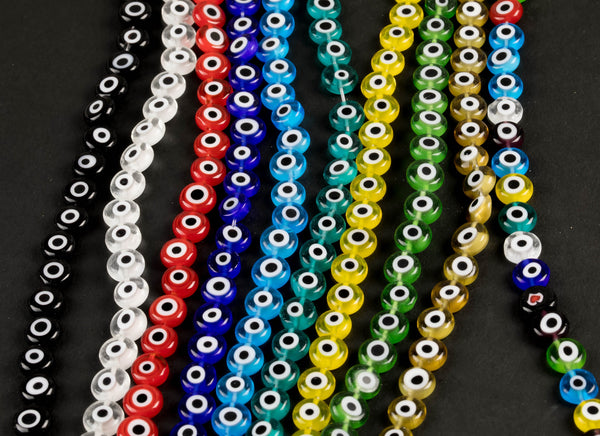 Evil Eye Beads Flat Glass Crystal 6mm 8mm All Colors Available Turkish Eye 15-16"