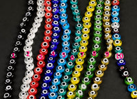 Evil Eye Beads Flat Glass Crystal 6mm 8mm All Colors Available Turkish Eye 15-16"