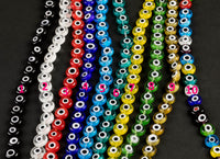 Evil Eye Beads Flat Glass Crystal 6mm 8mm All Colors Available Turkish Eye 15-16"