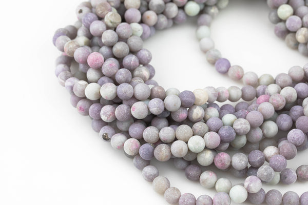 Natural Pale Pink Tourmaline, High Quality in Matte Round, 4mm, 6mm, 8mm, 10mm, 12mm, 14mm-Full Strand 16 inch Strand AAA Quality