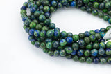 Natural Malachite Azurite Beads Grade AAA Round 4mm, 6mm, 8mm, 10mm, 12mm, 14mm- Full 15.5 Inch strand AAA Quality Smooth Gemstone Beads