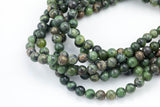 Natural Dendrite Green Jade- High Quality in Smooth Round- 4mm, 6mm, 8mm, 10mm, 12mm-Full Strand 15.5 inch Strand Gemstone Beads