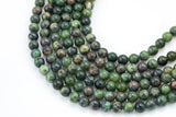 Natural Dendrite Green Jade- High Quality in Smooth Round- 4mm, 6mm, 8mm, 10mm, 12mm-Full Strand 15.5 inch Strand Gemstone Beads