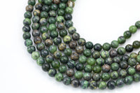 Natural Dendrite Green Jade- High Quality in Smooth Round- 4mm, 6mm, 8mm, 10mm, 12mm-Full Strand 15.5 inch Strand Gemstone Beads