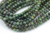 Natural Dendrite Green Jade- High Quality in Smooth Round- 4mm, 6mm, 8mm, 10mm, 12mm-Full Strand 15.5 inch Strand Gemstone Beads