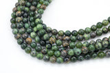 Natural Dendrite Green Jade- High Quality in Smooth Round- 4mm, 6mm, 8mm, 10mm, 12mm-Full Strand 15.5 inch Strand Gemstone Beads