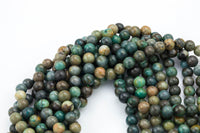 Natural African Turquoise Turquiose Round. 4mm, 6mm, 8mm, 10mm, 12mm- Wholesale Bulk or Single Strand- Full 15.5 Inch Strand Smooth