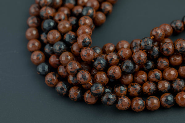 Natural Mahogany Jasper, High Quality in Faceted Round, 6mm, 8mm, 10mm, 12mm- Full 15.5 Inch Strand Gemstone Beads