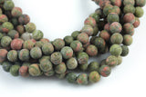 Natural Unakite Unikite Jasper Matt Round 6mm, 8mm, 10mm, 12mm- Full 15.5 Inch Strand- Gemstone Beads