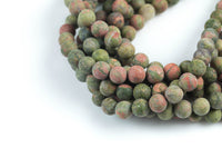 Natural Unakite Unikite Jasper Matt Round 6mm, 8mm, 10mm, 12mm- Full 15.5 Inch Strand- Gemstone Beads