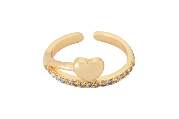 1 pc Gold Ring Heart Dainty Ring, Adjustable Ring, Minimalist Cz Ring, Micro Pave Ring, Gold Open Ring, Dainty Jewelry