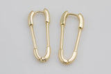 1 Pair Gold Safety pin Earrings Paper Clip earrings safety pins/needle earrings Safety pin drop earrings Cubic 2 pcs per order 12x29mm
