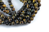 Natural Chocolate Blue Tiger Eye Tiger's Eye Round Beads, 6mm, 8mm, 10mm, or 14mm Beads- Full 15.5 Inch Strands Smooth Gemstone Beads