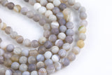 Natural Matt Banded Gray Agate, High Quality in Faceted Matte Round, 6mm, 8mm, 10mm- In Full 15.5 Inch Strand Gemstone Beads