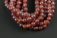 Natural Mystic Carnelian, High Quality in Faceted Round, 4mm, 6mm, 8mm, 10mm, 12mm- Full 15.5 Inch Strand Gemstone Beads