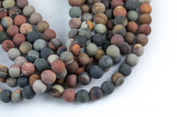 Natural Picasso Jasper Grade AAA Matte Round 6mm, 8mm, 10mm, 12mm, 14mm- Full 16 Inch Strand Smooth Gemstone Beads