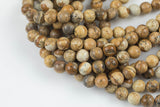 Natural Picture Jasper Round 6mm, 8mm, 10mm, 12mm- Wholesale bulk or Single Strand! -Full Strand 15.5 inch Strand AAA Quality Smooth