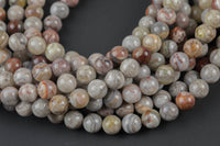 Natural Mexican Crazy Laced Agate Round 4mm, 6mm, 8mm, 10mm, 12mm, 14mm -Full Strand 15.5 inch Strand Smooth Gemstone Beads