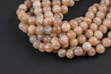 Natural Sunstone Pink Moonstone Beads High Quality in Round- 4mm, 6mm, 8mm, 10mm, 12mm- Beautiful Light Color 15.5 - 16" AAA Quality