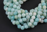 Natural AMAZONITE faceted round sizes, 4mm, 6mm, 8mm, 10mm, 12mm, 14mm- Full 15.5 Inch Strand