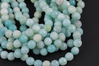 Natural AMAZONITE faceted round sizes, 4mm, 6mm, 8mm, 10mm, 12mm, 14mm- Full 15.5 Inch Strand