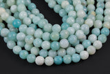 Natural AMAZONITE BEADS faceted round sizes, 4mm, 6mm, 8mm, 10mm, 12mm, 14mm- Full 15.5 Inch Strand