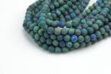 Natural Matte Malachite Azurite Beads Grade AAA 4mm, 6mm, 8mm, 10mm, 12mm, 14mm- Full 15.5 Inch Strand AAA Quality Gemstone Beads