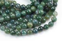 Natural Moss Grass Agate, High Quality in Faceted Round- 6mm, 8mm, 10mm, 12mm- Full 15.5 Inch Strand AAA Quality AAA Quality Gemstone Beads