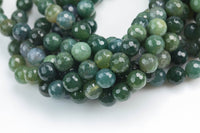 Natural Moss Grass Agate, High Quality in Faceted Round- 6mm, 8mm, 10mm, 12mm- Full 15.5 Inch Strand AAA Quality AAA Quality Gemstone Beads