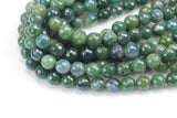 Natural Moss Grass Agate, High Quality in Faceted Round- 6mm, 8mm, 10mm, 12mm- Full 15.5 Inch Strand AAA Quality AAA Quality Gemstone Beads