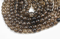 Natural Smokey Quartz Beads, Faceted Round, Full Strand 15.5 Inch Strand-5mm, 6mm, 8mm, 10mm, or 12mm beads Gemstone Beads