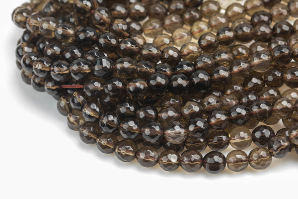 Natural Smokey Quartz Beads, Faceted Round, Full Strand 15.5 Inch Strand-5mm, 6mm, 8mm, 10mm, or 12mm beads Gemstone Beads