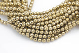 Titanium Pyrite- PYRITE-COLOR Light Gold Hematite Faceted Round 2mm, 3mm, 4mm, 6mm, 8mm-Full Strand 15.5 inch Strand