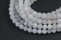 Natural White Moonstone Jade, High Quality in Matte Round, 6mm, 8mm, 10mm, 12mm -Full Strand 15.5 inch Strand, AAA Quality Gemstone Beads